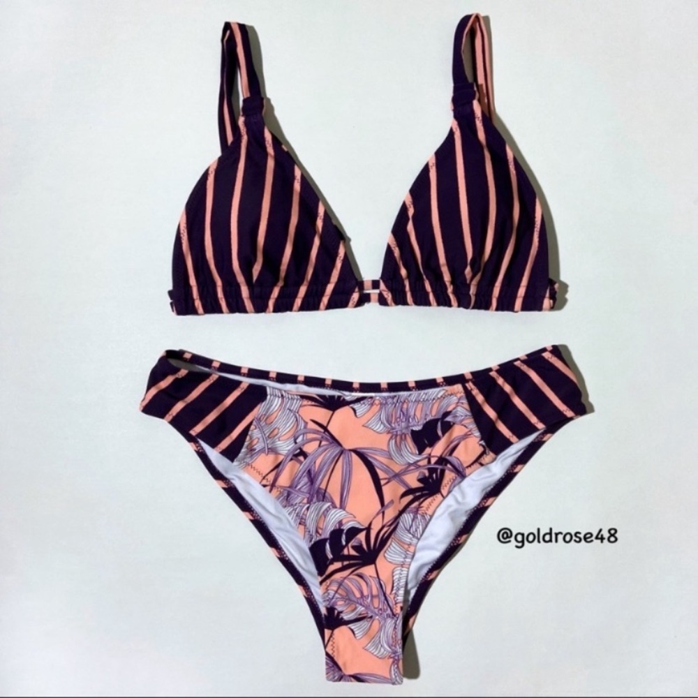 Cupshe purple floral striped bikini set